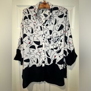 ALYSI Graphic Face Print Button-Up Shirt | Made in Italy Size US 10 EUC